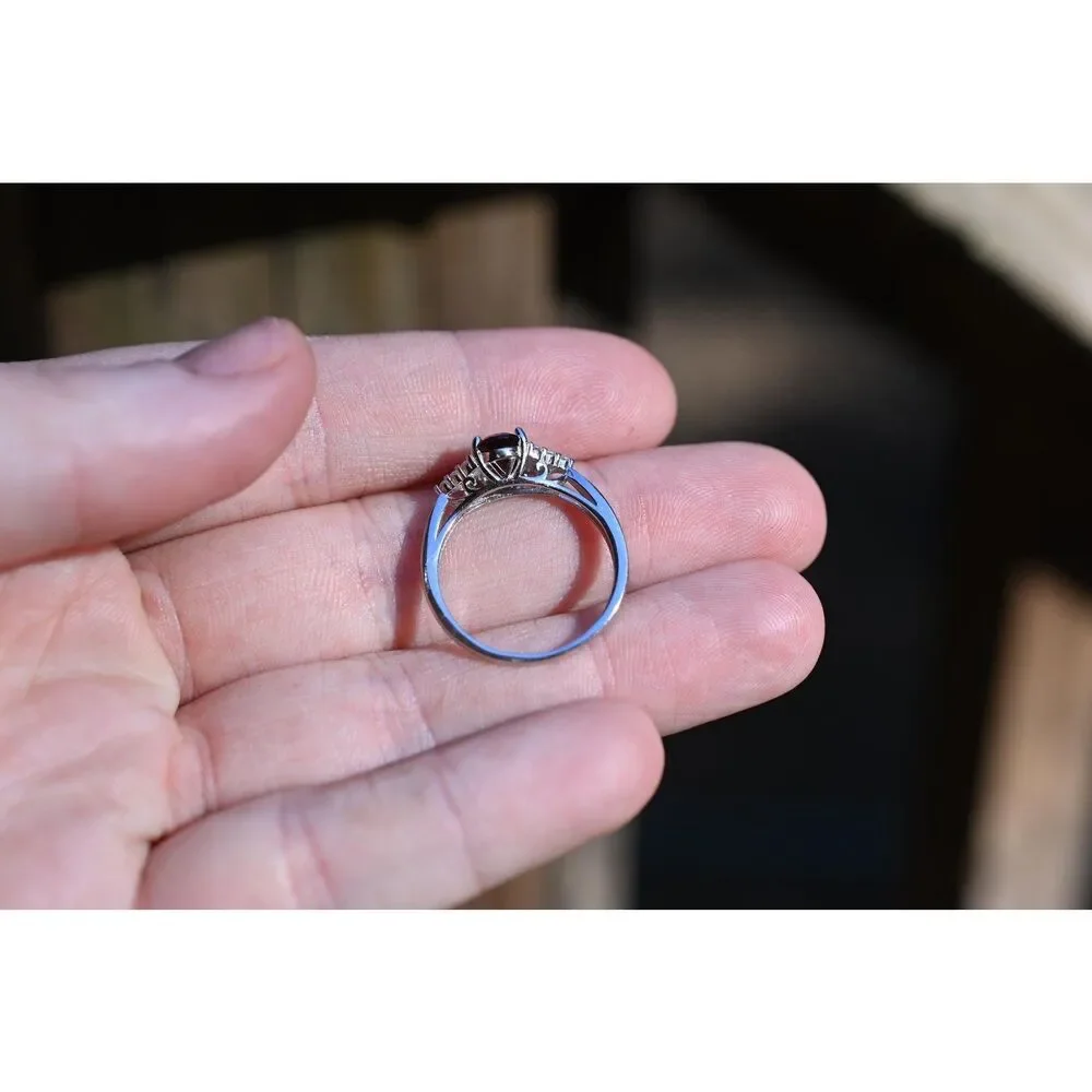 Garnet and white topaz engagement ring size 8 in 925 sterling silver